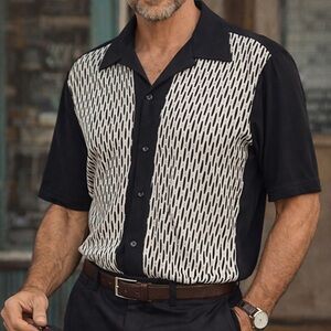 Vintage BC Ethic Geometric Button Down Shirt Mad Men Retro RARE Size Large